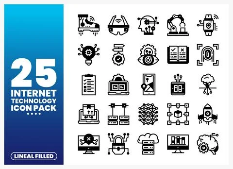 Internet Technology Lineal Filled Icons Displayed on White Background Stockillustratie