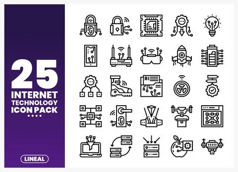 Internet Technology Lineal Icons Stock Illustration