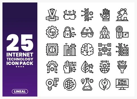 Internet technology linear icons on a white background Stock Illustration