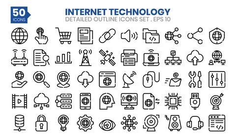 Internet Technology outline icons set. Vector illustration Illustrazione stock