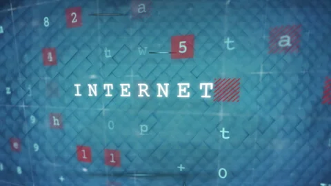 Internet text animation over blue background with red and white letters and Stock Footage 306433965