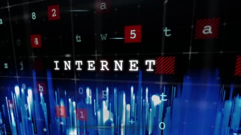 Internet text over digital data and coding animation Stock Footage 306434003