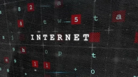 Internet text with red and blue symbols over dark textured background Stock Footage 326752491