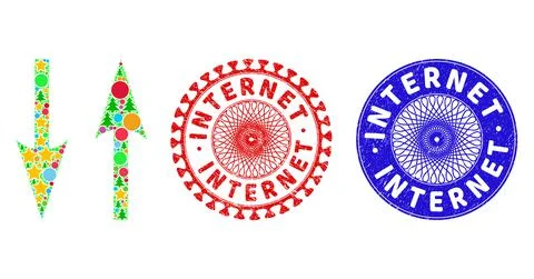 Internet Textured Stamps and Vertical Exchange Arrows Collage of Christmas Stock Illustration