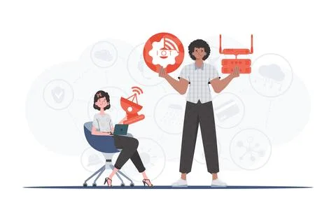 Internet of things and automation concept. Internet of Things Team. Good for  Stock Illustration