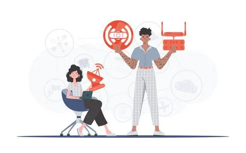 Internet of things and automation concept. Internet of Things Team. Good for  Stock Illustration
