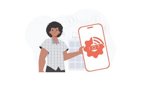 Internet of things and automation concept. A man holds a phone with the IoT l Stock Illustration