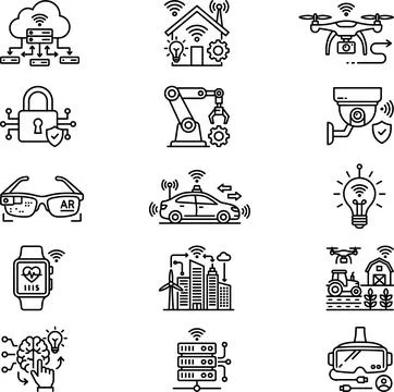 Internet of Things and Smart Technology Line Icons Set. Stock Illustration