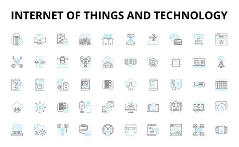 Internet of things and technology linear icons set. Connected, Smart, Automation Illustrazione stock