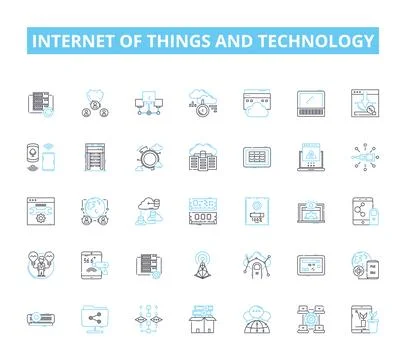 Internet of things and technology linear icons set. Connected, Smart, Automation Illustrazione stock