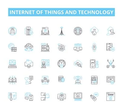 Internet of things and technology linear icons set. Connected, Smart, Automation Illustrazione stock