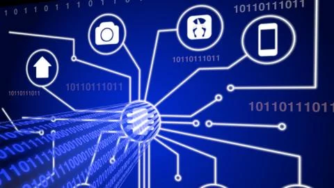 Internet of things with blue data stream Stock Illustration