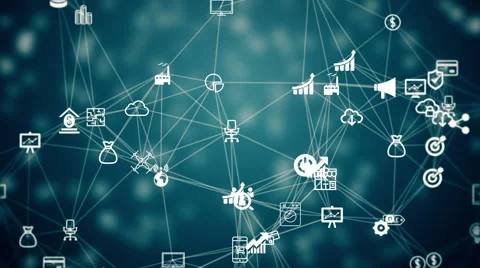 Internet of things, chaotically slow moving connected things Video stock 66028504