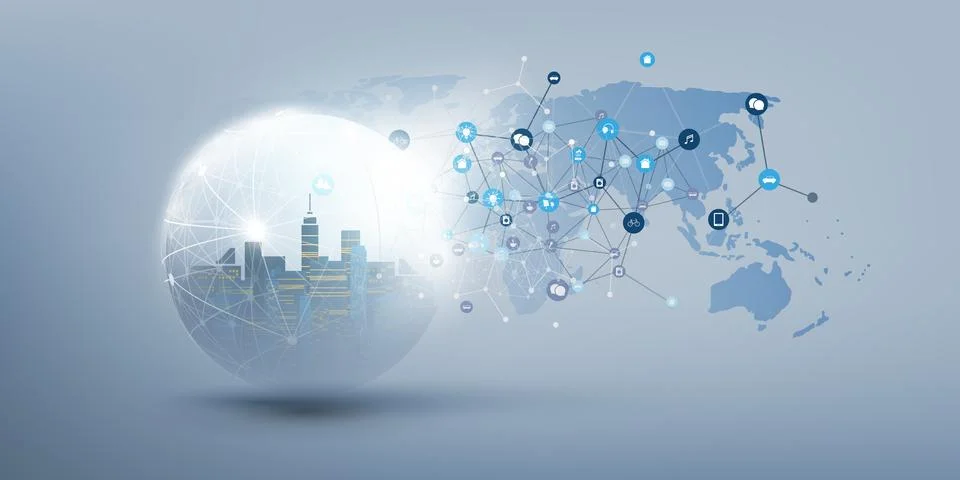 Internet of Things, Cloud Computing Design Concept with Transparent Globe, .. イラスト素材