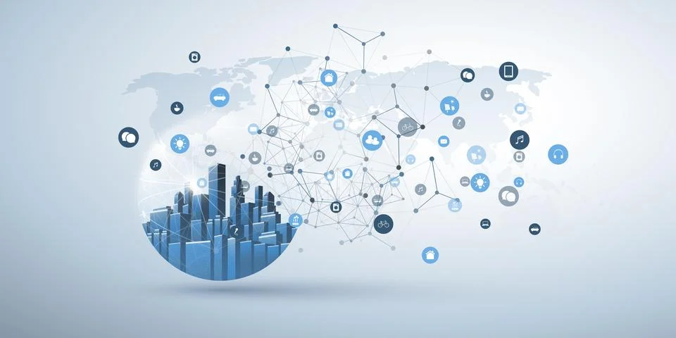 Internet of Things, Cloud Computing Design Concept with Transparent Globe a.. Stock Illustration