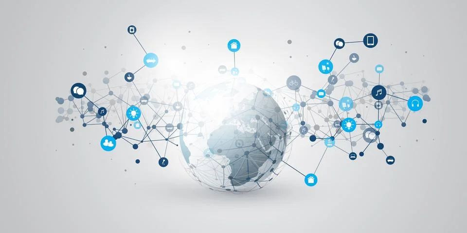 Internet of Things, Cloud Computing Design Concept with Earth Globe and Ico.. イラスト素材