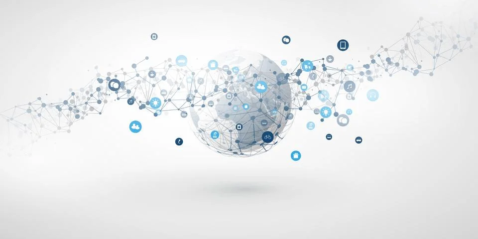 Internet of Things, Cloud Computing Design Concept with Earth Globe, Wirefr.. 스톡 일러스트