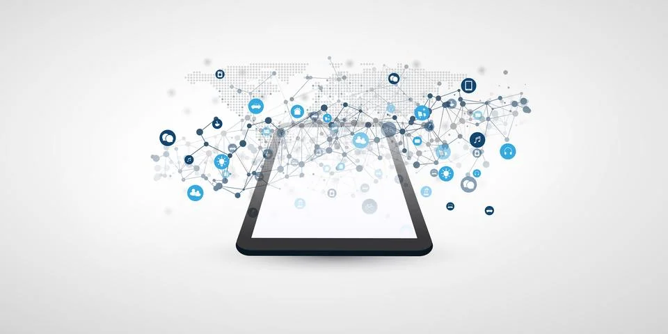 Internet of Things, Cloud Computing Design Concept with Icons and Tablet PC.. Stock Illustration