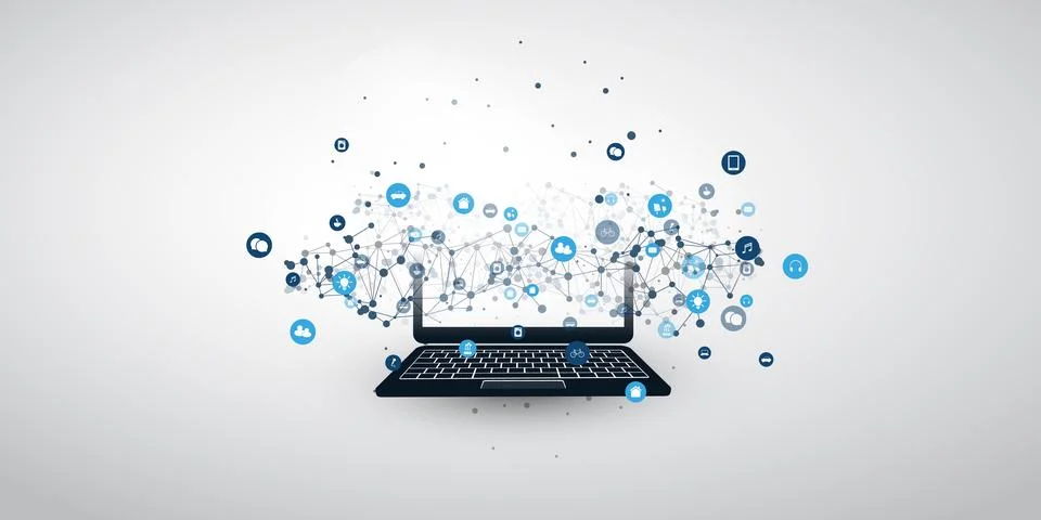 Internet of Things, Cloud Computing Design Concept with Icons and Laptop Co.. イラスト素材