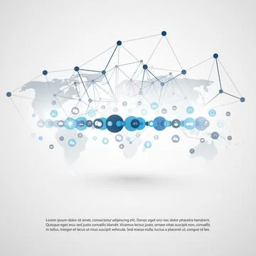 Internet of Things, Cloud Computing Design Concept with Wireframe, World Ma.. Illustrazione stock