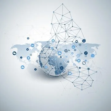 Internet of Things, Cloud Computing Design Concept with Wireframe and Icons.. イラスト素材