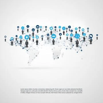 Internet of Things, Cloud Computing Design Concept with World Map, Nodes an.. Illustrazione stock