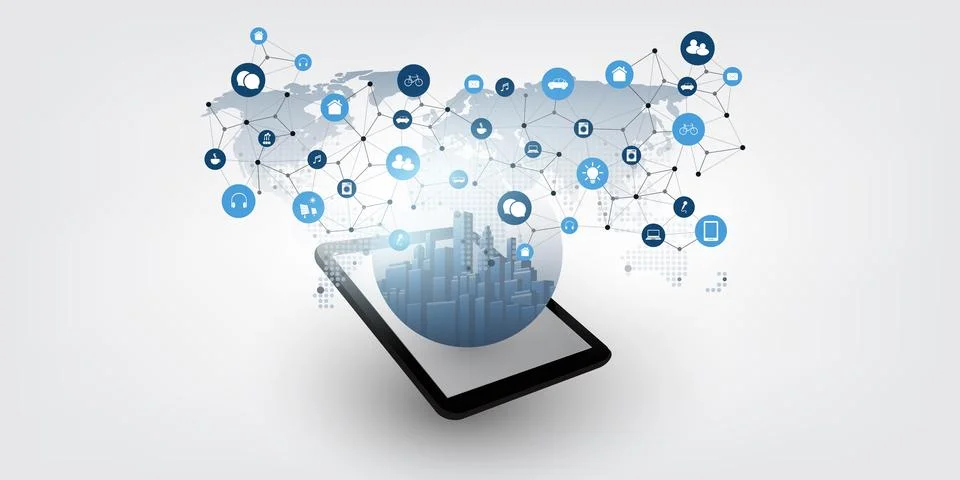 Internet of Things, Cloud Computing, Smart City Design Concept with Service.. Stock Illustration