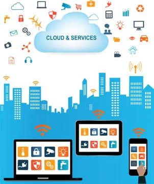 Internet of things concept and Cloud computing technology 스톡 일러스트