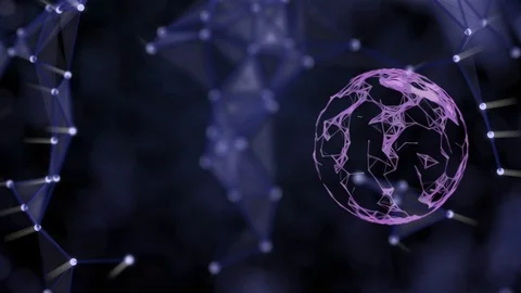 Internet of Things concept. Connected network of nodes floating around planet Stock Footage 121935611