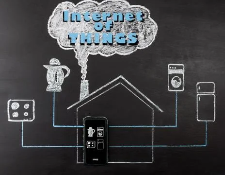 Internet of things concept hand drawn on chalk board Stock Photos