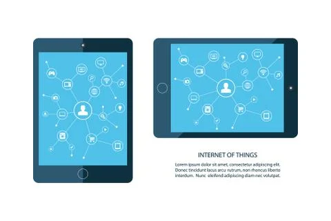 Internet of things concept. Mobile tablet and smart home devices icons. Stock Illustration