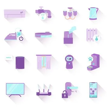 Internet of things concept set of vector icons with trend shadow. IOT. Smar.. Stock Illustration
