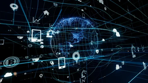 Internet of Things concept. Various icons floating in cyberspace. Stock Footage 100800925