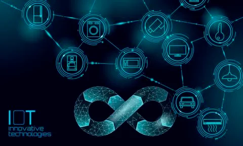 Internet of things devops low poly 3D wire mesh. Programmer administration Stock Illustration