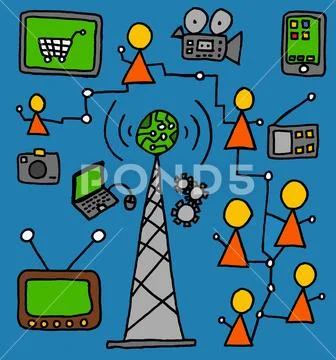 Internet of things drawings set network Stock Illustration