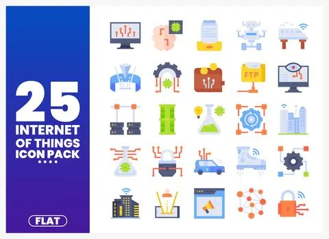 Internet of Things flat design icons collection on white background. techno.. Stock Illustration