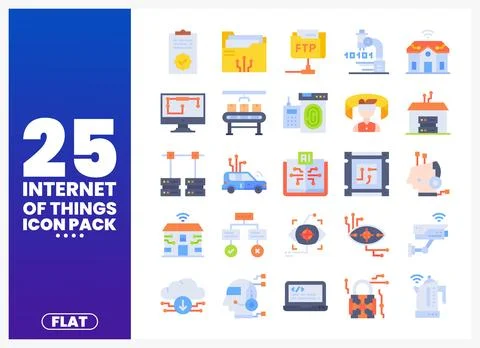 Internet of Things flat icons in a grid layout with a blue gradient backgroun Illustration