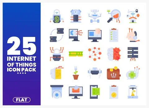Internet of Things flat icons on white background. Connected devices. data... 库存插图