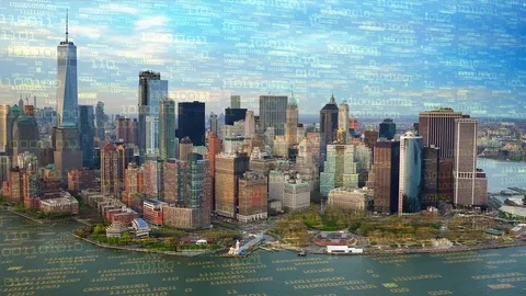 Internet of things. Futuristic city with binary code. New York. Stock Footage 82438792