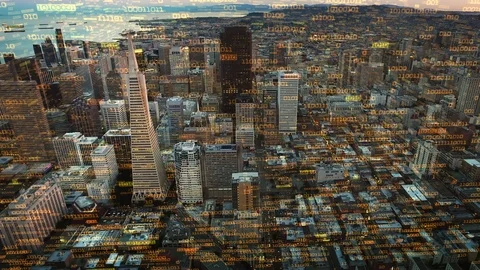 Internet of things. Futuristic city with binary code. Stock Footage 85636798