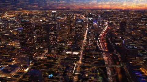 Internet of things. Futuristic city with binary code. Dusk. Stock Footage 85637004