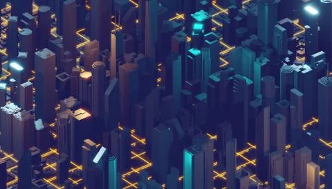 Internet of things. Futuristic technology background, cyberspace game city. 3d Illustrazione stock