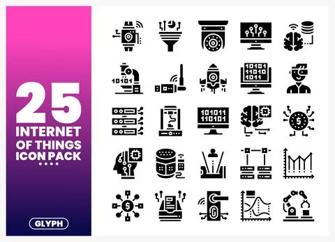 Internet of Things glyph icon set on a gradient background. representing co.. Stock Illustration