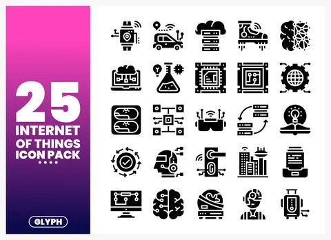 Internet of Things glyph icons on a clean gradient background. Stock Illustration