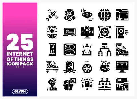 Internet of Things Glyph Icons on a Gradient Background 库存插图