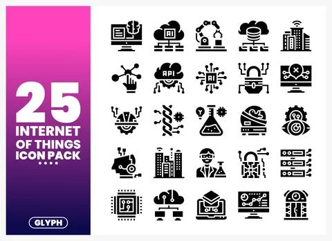 Internet of Things Glyph Icons Stock Illustration