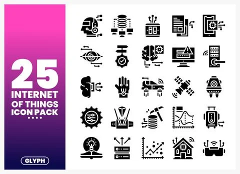 Internet of Things Glyph Icons Stock Illustration