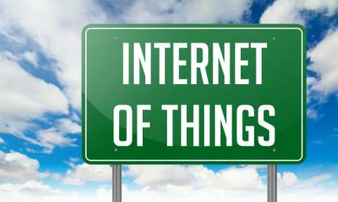 Internet of Things on Highway Signpost. Illustrazione stock
