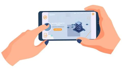 Internet of things human hand holding smartphone with digital information 스톡 일러스트