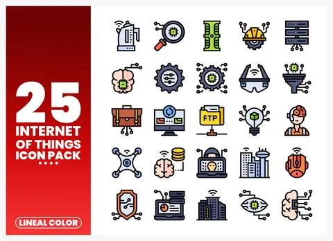 Internet of Things icon collection with smart technology symbols and digita.. Illustrazione stock